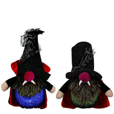 China Hallowmas Party Halloween Vampire Fangs Plush Gnome with LED Light Change, Witch Hat Figurine Gnome Plush Doll Tabletop Figures for sale