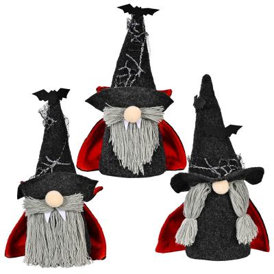 China Plush Fabric+PP Cotton Hot Sale Halloween Funny Goblins Holding Mustache Pumpkin Halloween Ghosts With Cloak Hat Table Decorations Gnomes for sale