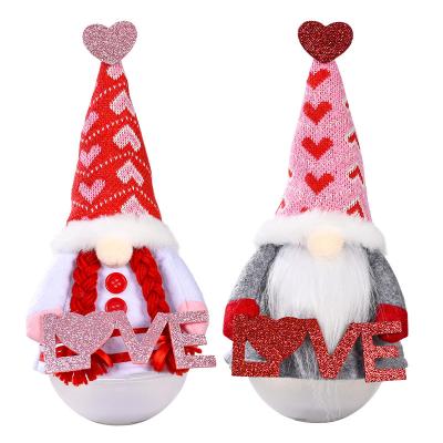 China Lovely PP Cotton Heart Knitted Hat Rudolph Doll Ornaments Nordic Gnome Plush Toy Cloth + Plush Toy For Valentines Day Gnome Gifts Toyss for sale