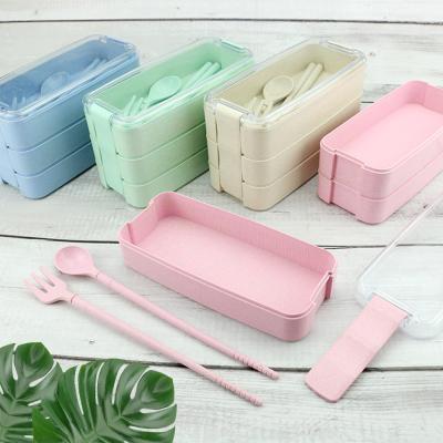 China Sustainable Wheat Straw Biodegradable Kids Bento For Kids Lunch Box 2layer Fiber Plastic Environmentally Friendly School Thermal Insulated for sale