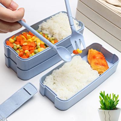 China Wheat Friendly Airtight Plastic School Insulated Straw Food Container Bento Lunch Box Thermal Insulated With Cutlery for sale