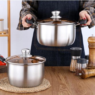 China 304 stainless steel viable household double ear soup and oatmeal pot single handle with thickened double bottom milk pot sets for sale