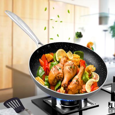 China Sustainable Chinese Wok Burner Two-Layer Coated Nonstick Aluminum Pan Restaurant Cooking Equipment Fry Cookware Multiple Sizes for sale