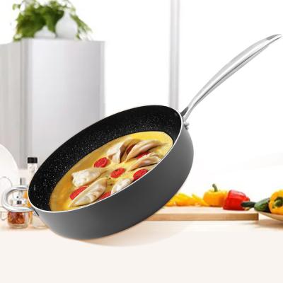 China Sustainable High End Deep Burner 30cm Wok Burner Thickened Restaurant Cooking Equipment Nonstick Aluminum Pan Two-Layer Coated Fried Cookware for sale