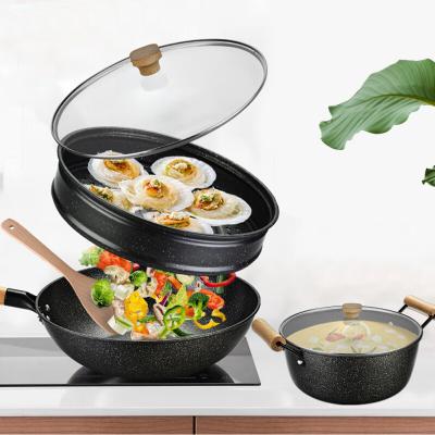 China Sustainable Kitchen Custom Cookware Sets Stainless Steel Pans Pots And Frying Pan Set Non Stick Sauce Pan for sale