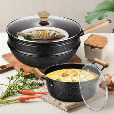 China Sustainable Hot Sale Customized Kitchen Stainless Steel Pans Pots And Frying Pan Set Non Stick Sauce Pan Cookware Sets for sale