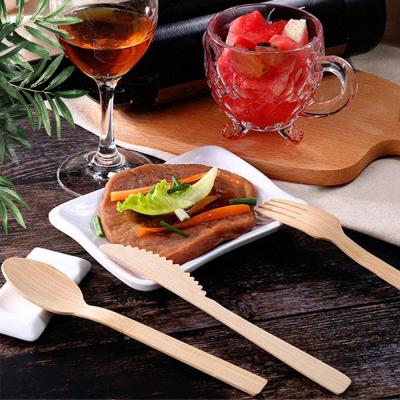 China Viable Factory Cheap Price Natural Replacement Plastic Bamboo Cutlery Sets Reusable Flatware Biodegradable Travel Forks Knives Spoons for sale