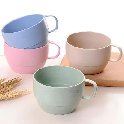 China Minimalist Portable Biodegradable Plastic Kids Straw Cups Sippy Tea Baby Coffee 400ml Wheat Milk Breakfast Cup Bottle Eco-Friendly for sale