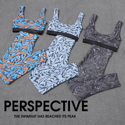 China New fashion breathable letters pants sports elastic split bikini set 2022 designer swimwear ladies swimwear for sale