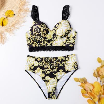 China The other 2022 wholesale new year summer beachwear bikini fashion girl swimwear luxury lace print swimwear for sale