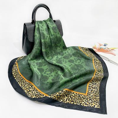 China The other 2022 new women's silk scarf shawl green luxury silk square satin female 90*90cm silk scarf for sale