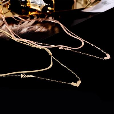 China TRENDY Love Necklace Female Clavicle Letter-Chain Love 18k Titanium Steel Plated Pendant Rose Gold Necklace for sale