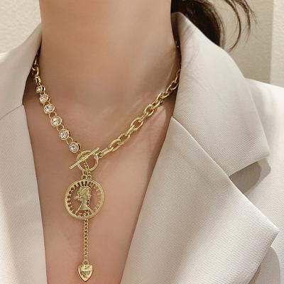 China FASHIONABLE Fashion Design Love Portrait Rhinestone Necklace Pendant Simple Female Layered Necklace Scarf for sale