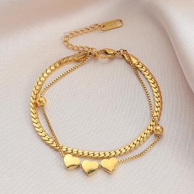 China FASHIONABLE Multilayer Titanium Steel Bracelet Non-fading Bracelet Heart Shape Heart Charm Bracelet Female Women for sale