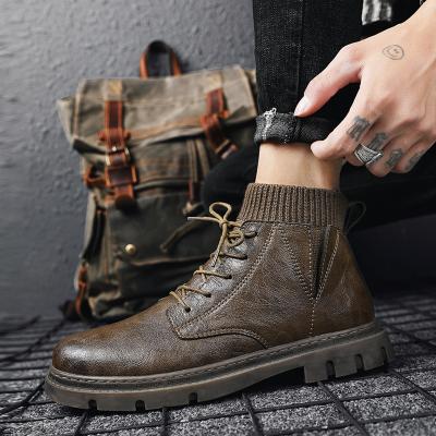 China Fashion Breathable Wholesale Sock Shoes Genuine Leather Boots Split Leather Ankle Boots Men's Stylish Shoes for sale