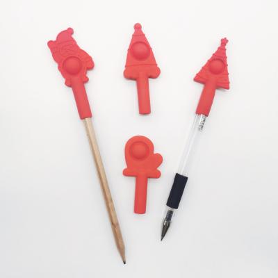 China 4pcs Set Christmas Push It Stir Toy Sensory Bubble Silicone Effort Relive School Pencil Cap Pen Cover Snap Pencil Toppers APC for sale