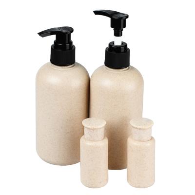 China 250ml Biodegradable Wheat Straw Plastic Cosmetics Lotion Bottle with Black Hand Wash Pump for sale