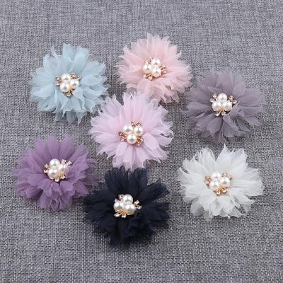 China Chinese Style Pearl Chiffon Flower Hair Accessories DIY Bouquet Flower Decoration Headband Without Hair Clip for sale