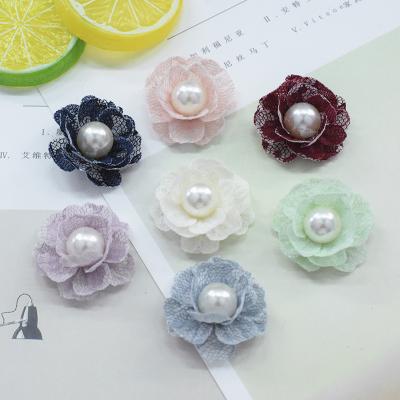 China 2021 New Chinese style double-layer lace mesh flower pearl flower children's headdress accessories chiffon flower for sale