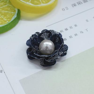 China 2021 New Japan and Korean style double-layer lace mesh flower pearl flower children's headdress accessories chiffon flower for sale