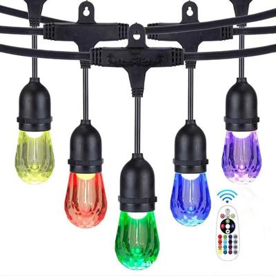 China Party 48ft RGB S14 Led String Lights Small Bulb Music Mode Outdoor Waterproof Remote Control Wedding Festoon Fairy Lights for sale