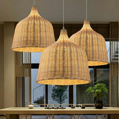 China New Modern Home Decor Handmade Rattan Shade Chandelier Lighting Wicker Pendant Light for sale