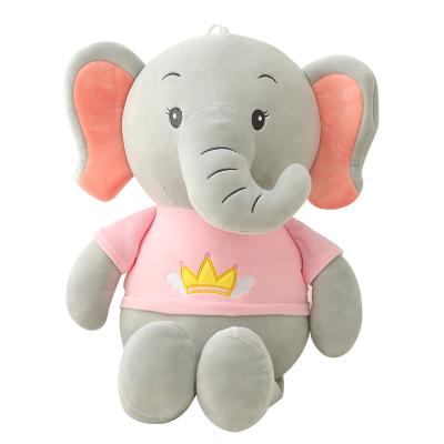 China Super Soft Cute Stuffed Animal New Arrival Crown Logo T-shirt Elephant Plush Toys for sale