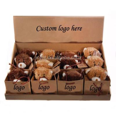 China 12pcs Mini Plush Teddy Bear In A Paper Bag Printing Logo Display Box for sale