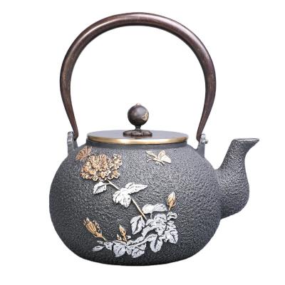 China Hot Selling Viable Chinese Style Teapot Flower Cast Iron Traditional Tea Kettle for sale