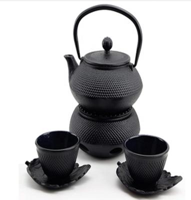 China Viable Cast Iron Tetsubin Black Tea Kettle with Infuser, 2 Cups with Saucers and Teapot Warmer for sale