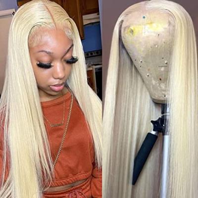 China Natural Soft Blonde Front Hair Wigs Bleached Knots Long Natural Soft Straight Synthetic Heat Resistant Lace T Piece Lace Front Wig 613# Fiber For Women for sale