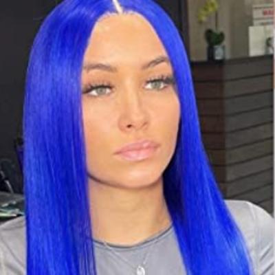 China Natural Soft Soft Blue Color T Part Lace Front Wig Long Straight Hair Synthetic Hair Wigs For Women Fashion Royal Blue Fiber Heat Resistant Hair for sale