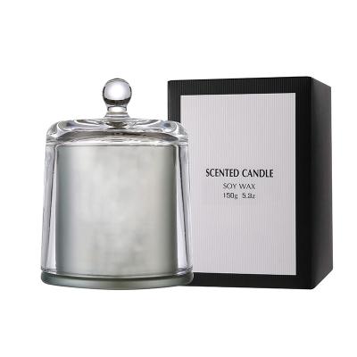 China Luxury Dome Scented Glass Candle Silver Plated Soy Glass Wax Scented Glass Jar Candle for sale