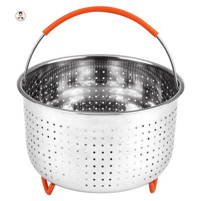 China Sustainable Kitchen 304 Stainless Steel Steam Rice Blanching Basket With Handle for sale