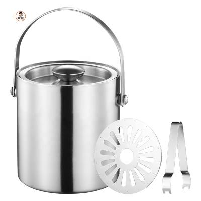 China Double Viable Ice Tong With Handle For Beer Champagne Wine Wall Mounted Metal Ice Buckets for sale