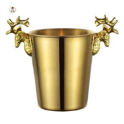 China Viable High Quality Gold Home Bar Accessories Stainless Steel Beer Barrel Luxury Ice Bucket for sale