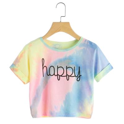 China 1pc/opp bag 1pc/opp bag Custom Pastel Dye Pastel Dye Crop Tie Round Neck Anti-Wrinkle Tee Cotton Women Girls T-shirt Casual Knitted Tie Dyed for sale