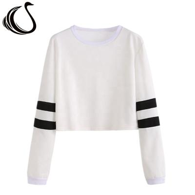 China Custom Printing Anti-Wrinkle Cotton Stripe Long Sleeve T-Shirts Women Crop Spandex / Cotton Top Customized Logo Casual Print Pattern Knitted for sale