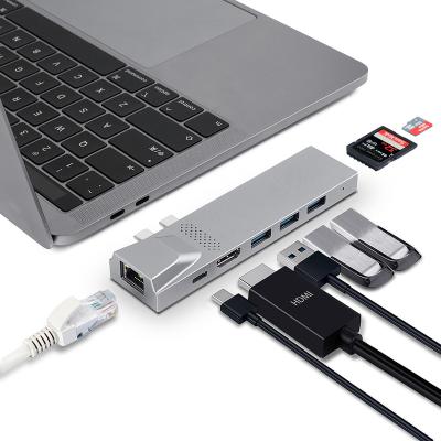 China Aluminum Alloy OEM 8 in 1 Type-C Port Hub 1 USB Network Gigabit Ethernet with 3 Port USB 3.0 HD MI SD TF Card Reader USB Hub for sale