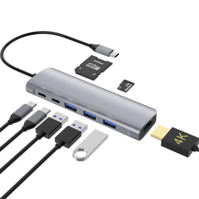 China Aluminum Alloy 8 in 1 USB 3.1 USB C Hub Aluminum SD Alloy3*USB3.0 TF Card Reader with HD-MI type c hub for sale