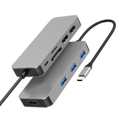 China Aluminum Alloy 9 in 1 Multiport USB 3.1 USB C Hub DP Dual HD4K Ports Ethernet Type C Hub SD/TF 1000 MHz Card Reader for sale