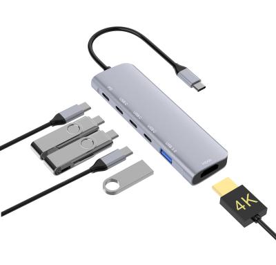 China Aluminum Alloy OEM 6 in 1 USB C Hub Aluminum Alloy PD3.0 USB3.0 USB3.1*3 Industrial Internal Multiport USB 3.1 with usb c dongle by HD-MI for sale