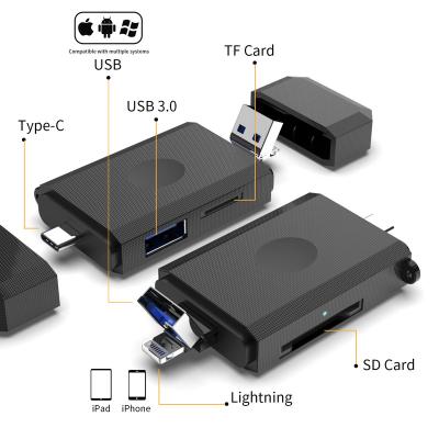 China Factory Type-C Lightning USB 3.0 Memory Card Reader OTG TF Card Reader For Android Ipad/iphone 84*34*12mm (L.W.H) for sale