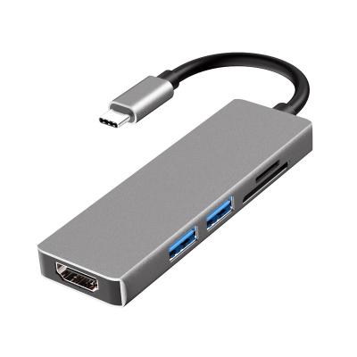 China Aluminum Alloy 5 in 1 USB-C Hub to 4K Sd/TF Card Reader and 2 Port USB 3.0 USB Hub for Type C Laptops for sale