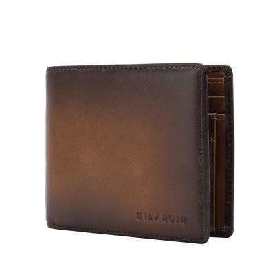 China Vintage Look MINANDIO Brand Design Business Men Wallet Men Purse Luxury Genuine Leather Classic Card Holder for sale