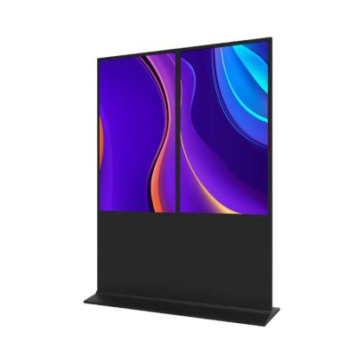 China 55 Inch Indoor Touch Signage Indoor Double Sided Floor Standing Dual Screen LCD Kiosk Dual-Screen Display Kiosk Floor Stand for sale