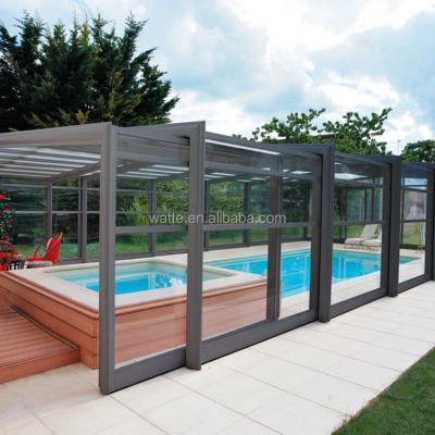 China Aluminum Frame safelyGlass Swimming Pool Covered Retractable Sliding Tempered Removable Pool Roof for sale