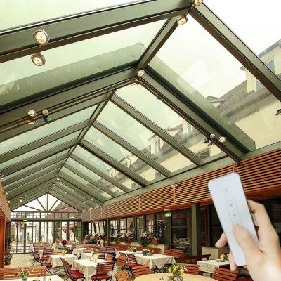 China House Patio Aluminium Profile 800*1200 Laminated Glass Pyramid Skylight Flat Roof Automatic Opening Sliding Glass Roof Windows for sale