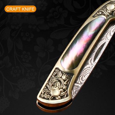 China Pivot Damascus Open Mini Pocket Knife Stainless Steel Folding Small Portable Knife Gift Knives for sale