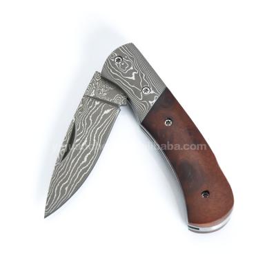 China Damascus Knife Plain Red Shade Handle Non-variable Steel Handmade Steel Wood Pocket Knife for sale